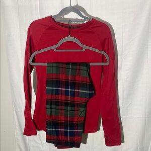 Red Long Sleeve Top with Plaid Pants